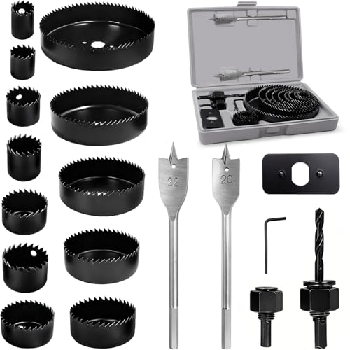Doaho 18Pcs Hole Saw Kit,Wood Hole Saw Set with 3/4in-5in Hole Saws,Mandrels,Drill Bits,Installation Plate,Hex Wrench,Flat Saw,Storage Case for Wood,Plywood,PVC,Drywall,Plastic - Image 1