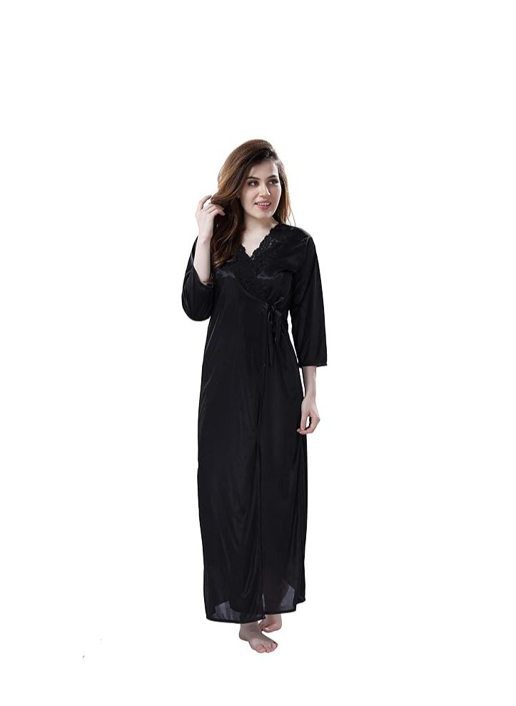 Accessorize Kingdom - Women's Satin Solid Maxi (Size - Free Size) (Nightwear Set Pack of 2) - Image 1