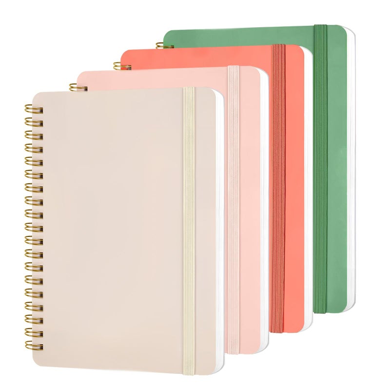 DMSVK 4 Pack A5 Spiral Journal Notebook, Lined Notebooks for Work, Note Taking, School, Writing, Spiral Bound Journaling Notebooks 8.3x5.8 Inch with Strap, Cute Notebooks for Women 57 Sheets - Image 1