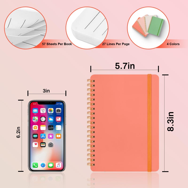 DMSVK 4 Pack A5 Spiral Journal Notebook, Lined Notebooks for Work, Note Taking, School, Writing, Spiral Bound Journaling Notebooks 8.3x5.8 Inch with Strap, Cute Notebooks for Women 57 Sheets - Image 2