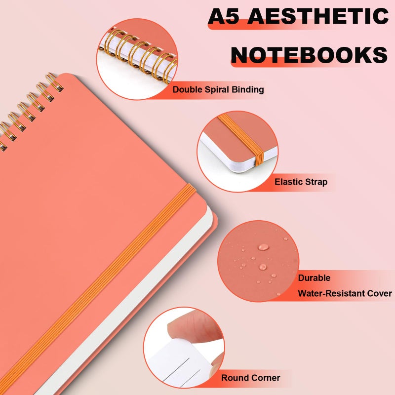 DMSVK 4 Pack A5 Spiral Journal Notebook, Lined Notebooks for Work, Note Taking, School, Writing, Spiral Bound Journaling Notebooks 8.3x5.8 Inch with Strap, Cute Notebooks for Women 57 Sheets - Image 3