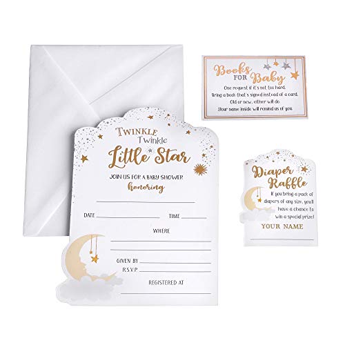 Lillian Rose Twinkle Little Star Theme Baby Shower Invitation Set, White - Image 1