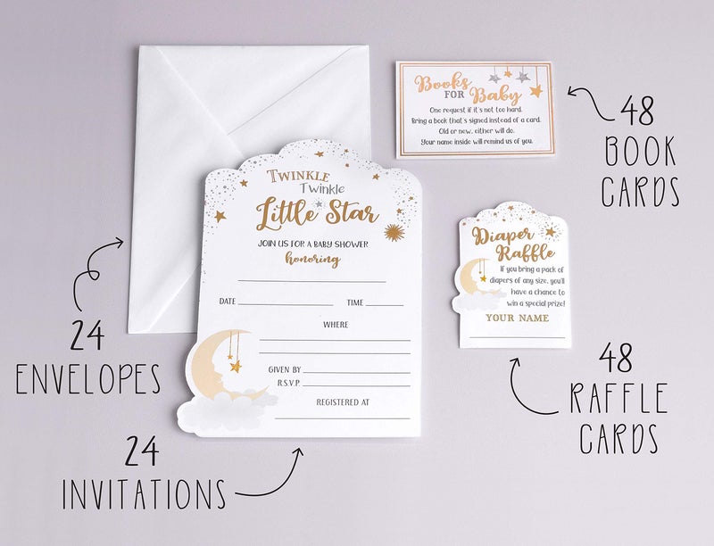 Lillian Rose Twinkle Little Star Theme Baby Shower Invitation Set, White - Image 2