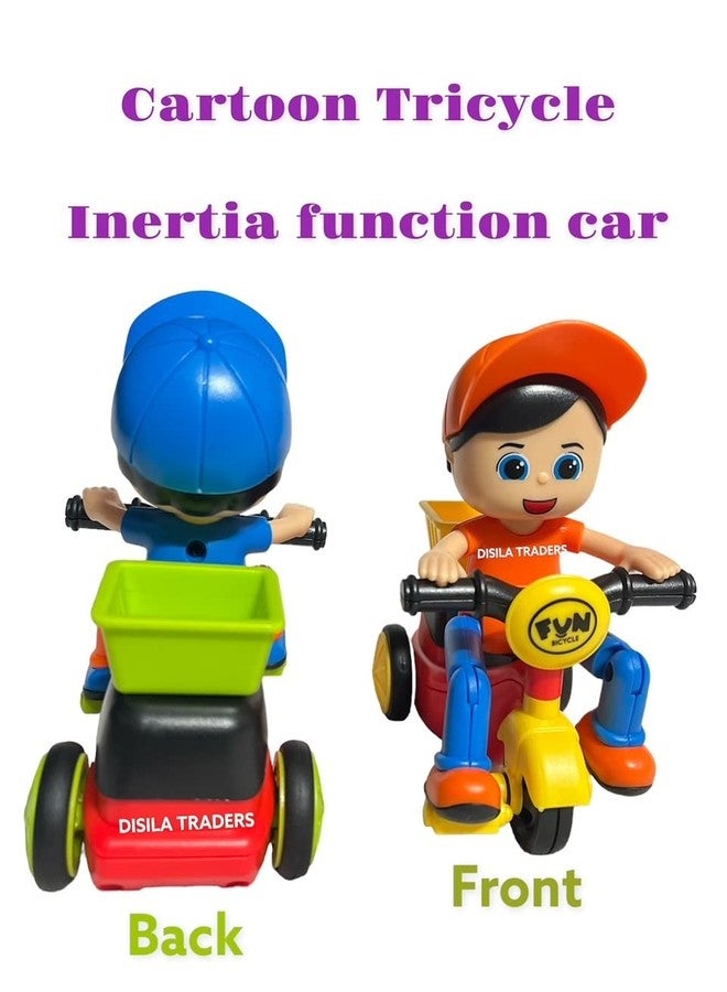 DISILA Traders Beautifully Designed Mini Tricycle/car Toys. Friction Small Boy Riding Cartoon Scooter/Scooty Toy for Kids with Basket Back Side. (Random Colors – Pack of 1) - Image 2