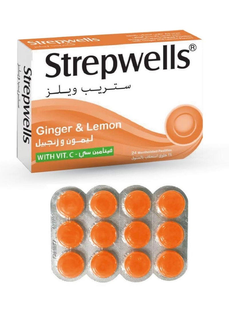 ستريب ويلز ستريب ويلز® حلوى استحلاب فيتامين سي بالزنجبيل والليمون والمنتول معزز مناعة، دعم مضاد للأكسدة، مكمل لتعزيز الطاقة والصحة – 24 حبة استحلاب 
