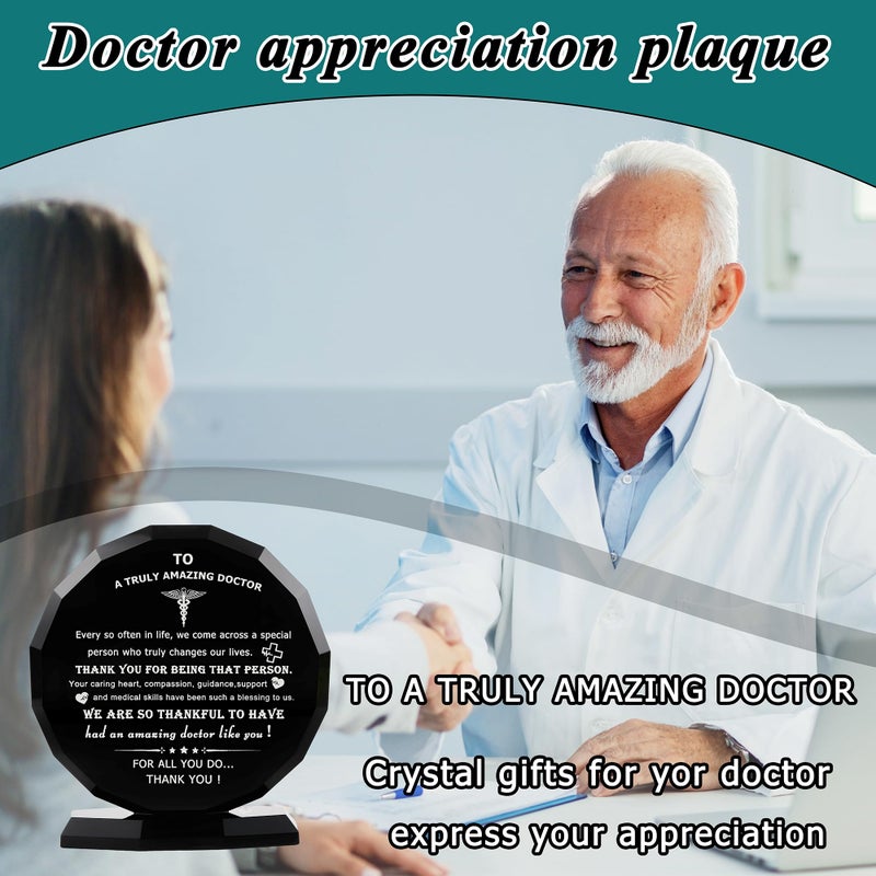 Qianwei Doctor Appreciation Gifts for Women Men Crystal Plaque Decor Thank You Doctors Gift for Doctor's Day Best Appreciate Grateful Dr. Present for Birthday Christmas Retirement for Famale Male Desk Keepsakes - Image 3