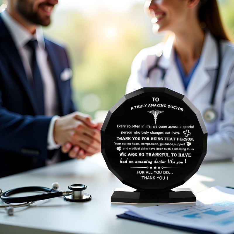 Qianwei Doctor Appreciation Gifts for Women Men Crystal Plaque Decor Thank You Doctors Gift for Doctor's Day Best Appreciate Grateful Dr. Present for Birthday Christmas Retirement for Famale Male Desk Keepsakes - Image 4