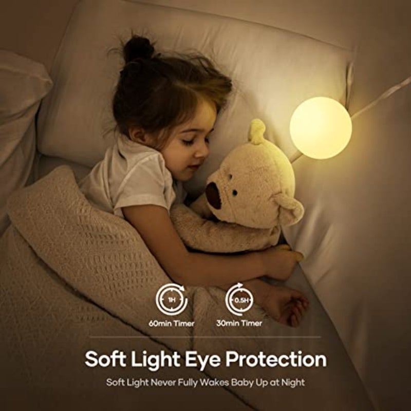 مصباح LED ليلي قابل لإعادة الشحن عبر USB بجانب السرير، ضوء ليلي مع إضاءة دافئة خافتة وإضاءة 7 ألوان، تحكم باللمس ومفتاح ومؤقت للطفل وغرفة النوم والتخييم والهدية - Image 2