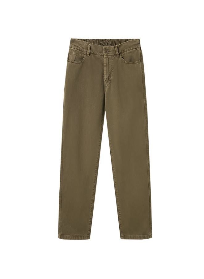 Markless Autumn Winter 100% Cotton Simple Loose Casual Jeans Men's Straight Fit Versatile Pants 4801 Dirty Orange S - Image 2
