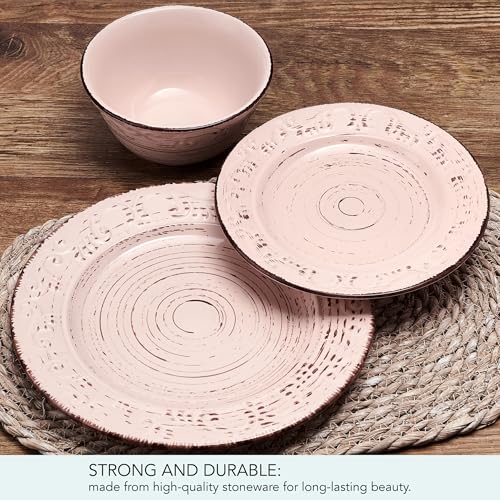 Pfaltzgraff Trellis Pink 12 Piece Dinnerware Plate Bowl Set, Service for 4 - Image 4