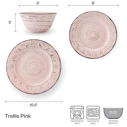 Pfaltzgraff Trellis Pink 12 Piece Dinnerware Plate Bowl Set, Service for 4 - Image 3