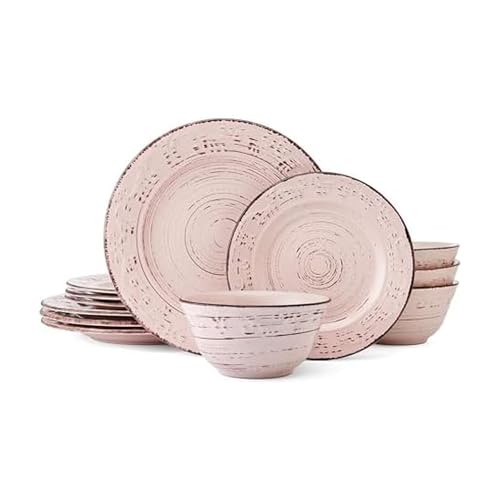 Pfaltzgraff Trellis Pink 12 Piece Dinnerware Plate Bowl Set, Service for 4 - Image 1