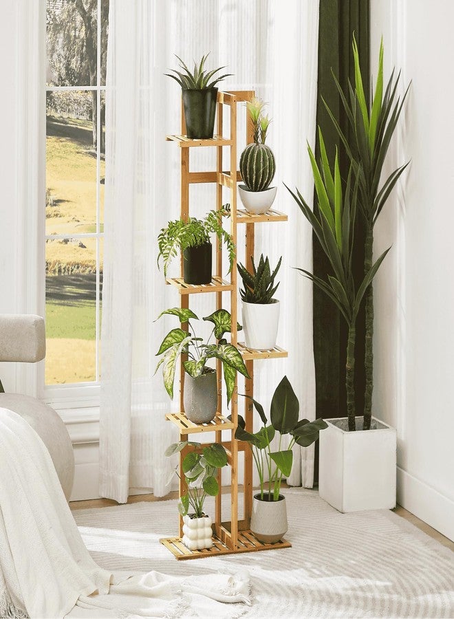 DolceLuna Plant Stand Indoor Corner, Tiered Bamboo Plant Shelf 46 Inch Tall, Plant Rack 6 Tier for Multiple Small Plants, Flower Holders for Living Room Bedroom Window Patio Balcony, Natural - Image 2
