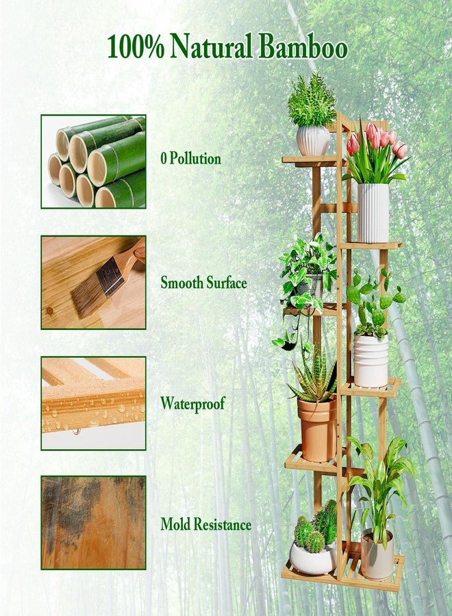 DolceLuna Plant Stand Indoor Corner, Tiered Bamboo Plant Shelf 46 Inch Tall, Plant Rack 6 Tier for Multiple Small Plants, Flower Holders for Living Room Bedroom Window Patio Balcony, Natural - Image 4