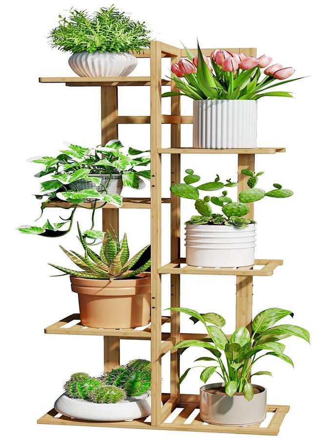 DolceLuna Plant Stand Indoor Corner, Tiered Bamboo Plant Shelf 46 Inch Tall, Plant Rack 6 Tier for Multiple Small Plants, Flower Holders for Living Room Bedroom Window Patio Balcony, Natural - Image 1