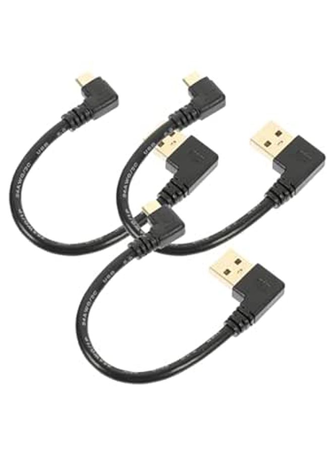 3 قطع كابل شحن ميكرو USB بزاوية قائمة 6 بوصة، كابل مزامنة بيانات USB 2.0 من ذكر نوع A إلى ميكرو B مع موصل من 5 دبابيس مطلية بالذهب، للهواتف الذكية والأجهزة اللوحية بنظام أندرويد، باللون الأسود. - Image 1