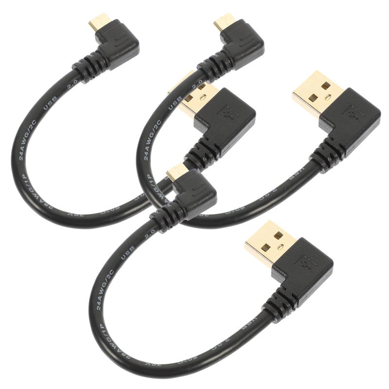 3 قطع كابل شحن ميكرو USB بزاوية قائمة 6 بوصة، كابل مزامنة بيانات USB 2.0 من ذكر نوع A إلى ميكرو B مع موصل من 5 دبابيس مطلية بالذهب، للهواتف الذكية والأجهزة اللوحية بنظام أندرويد، باللون الأسود. - Image 2