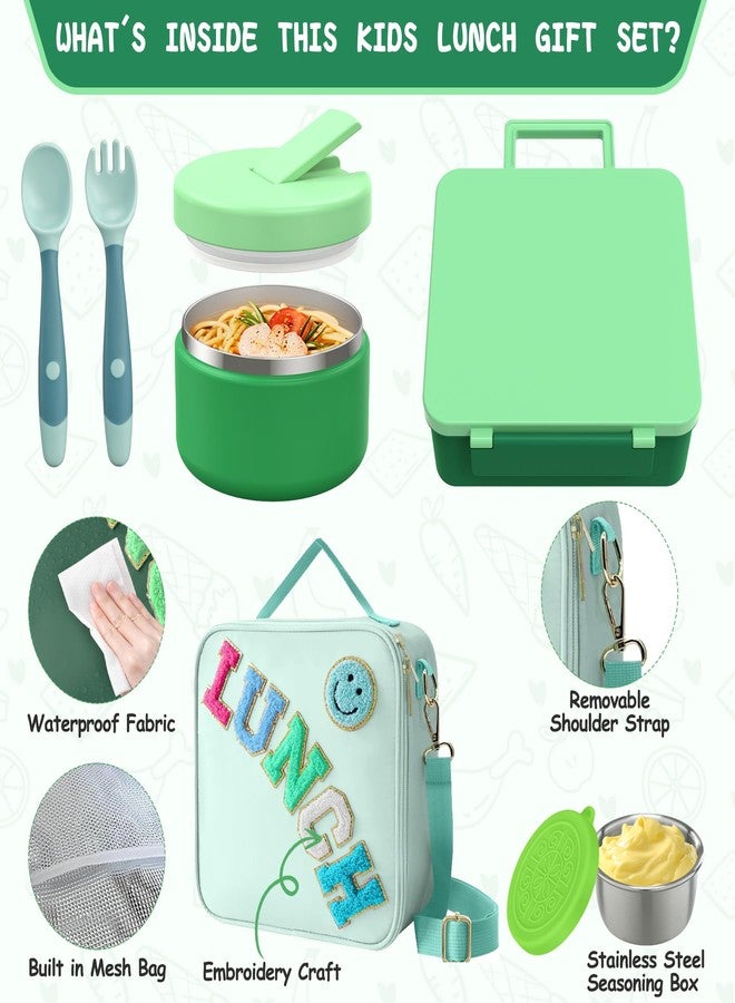 Aimsnk Kids Bento Lunch Box with 8oz Soup Thermo, Kids Leakproof Lunch Food Containers with 4 Compartment, Kids Insulated Hot Food Jar with Lunch Bag for School, Trvael (Green) - Image 3