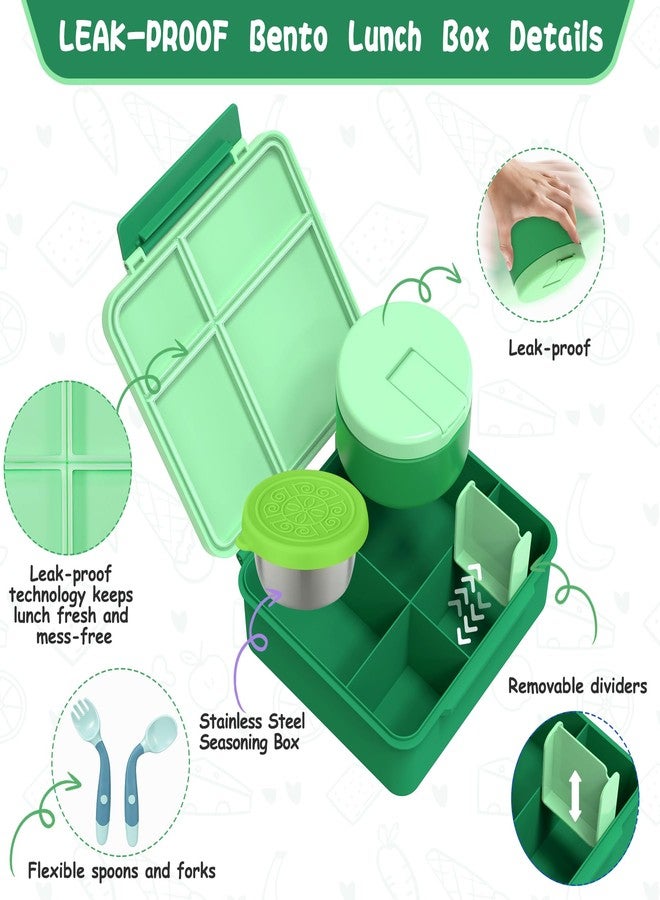 Aimsnk Kids Bento Lunch Box with 8oz Soup Thermo, Kids Leakproof Lunch Food Containers with 4 Compartment, Kids Insulated Hot Food Jar with Lunch Bag for School, Trvael (Green) - Image 5