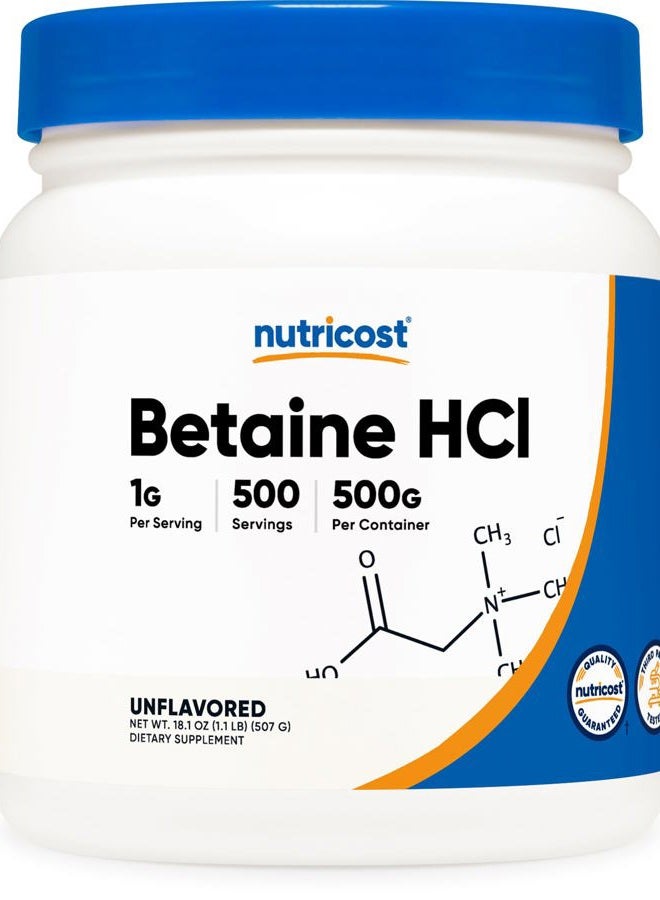 Nutricost مسحوق بيتاين HCl 500 جرام - خالي من الجلوتين، غير معدل وراثيًا - Image 1