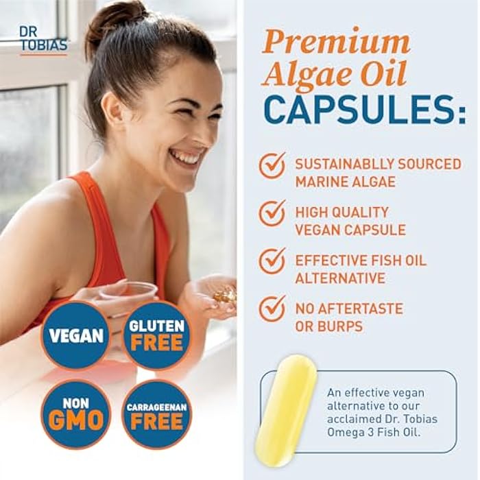 Dr. Tobias Vegan Omega 3 Supplement, 1400mg Algae Oil, 420mg DHA, and 210mg EPA per Serving, Non-GMO, Gluten-Free, Carrageenan-Free, 60 Capsules, 30 Servings - Image 4