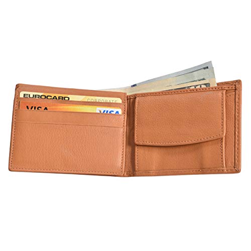 LB LEATHERBOSS Leatherboss Genuine Leather Cool Boy Slim Bifold Wallet with Coin Pocket, Tan - Image 4