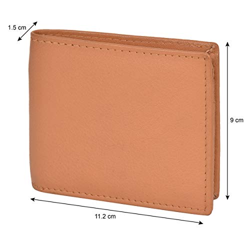 LB LEATHERBOSS Leatherboss Genuine Leather Cool Boy Slim Bifold Wallet with Coin Pocket, Tan - Image 5