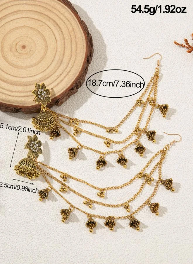 Take Two Take Two Flower Bell Shape Jhumka Link Earrings with Chain