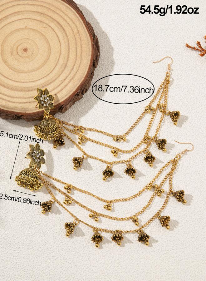 Take Two Flower Bell Shape Jhumka Link Earrings with Chain - Image 2