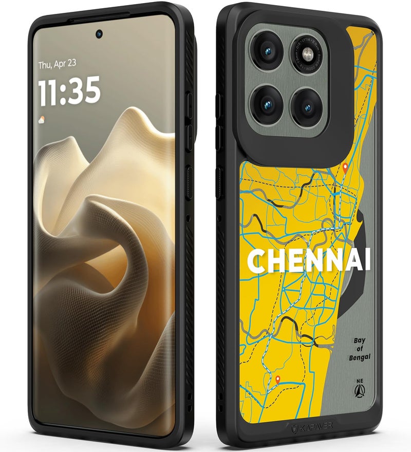 KAPAVER GPS Edition Back Cover Case Compatible with MagSafe, Magnetic Case for Motorola Edge 60 Pro (PC+TPU) (Chennai-Black) - Image 1