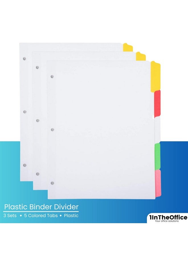 1InTheOffice Plastic Binder Divider 3Hole Tab Divider 5 Colored Tabs Divider With Tabs 3 Sets  - Image 3