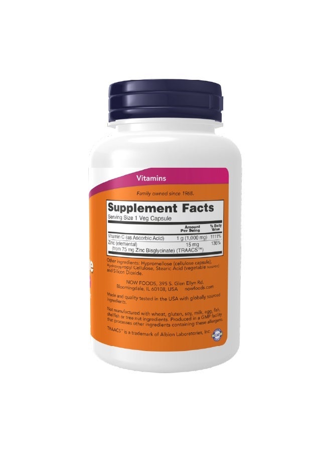 Now Foods C-1000 Zinc Immune - 180 vcaps - Image 2