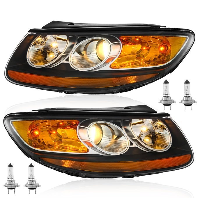 Headlights Assembly Pair For 2007 2008 2009 2010 2011 2012 Hyundai Santa Fe 6 Pin Headlamp Replacement With Bulbs Passenger And Driver Side