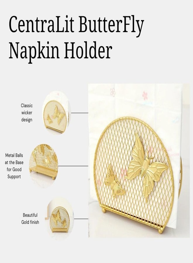 CentraLit Butterfly Pattern Napkin Holder for Dining Table - Tissue Paper Stand for Kitchen, Home Décor, Office, Restaurant, Tissue Organizer for Dinner Tables, (Gold) Tissue Dispenser - Image 4