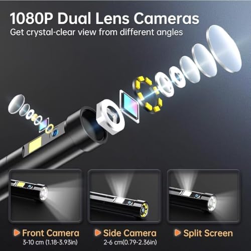 ETZIN Dual Lens Industrial Endoscope, 1080P Digital Borescope Inspection Camera, 8.0mm IP67 Waterproof, with 4.3" LCD Screen Display, 8 LED Lights,16.5FT Semi-Rigid Cable (ES03) EPL-1341IM - Image 5