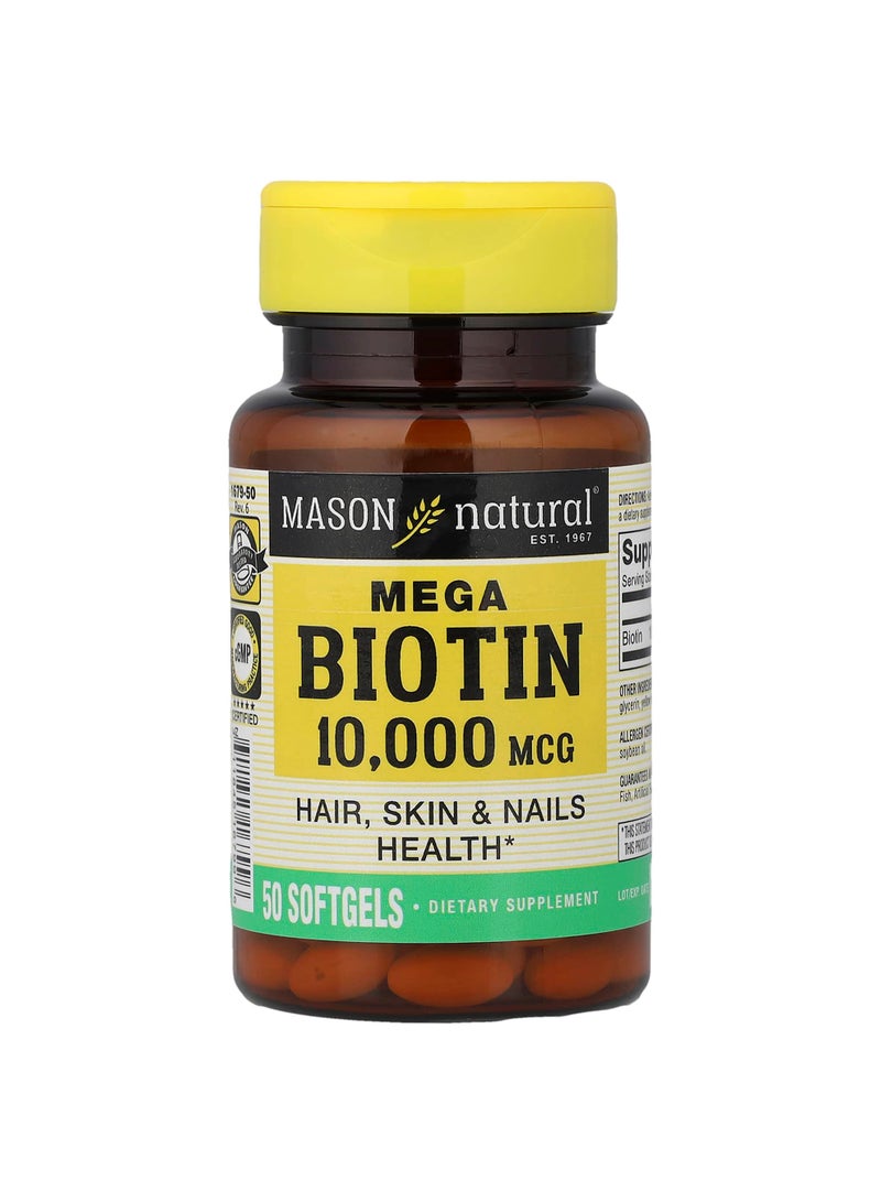 Mason Natural Mega Biotin, 10,000 mcg, 50 Softgels
