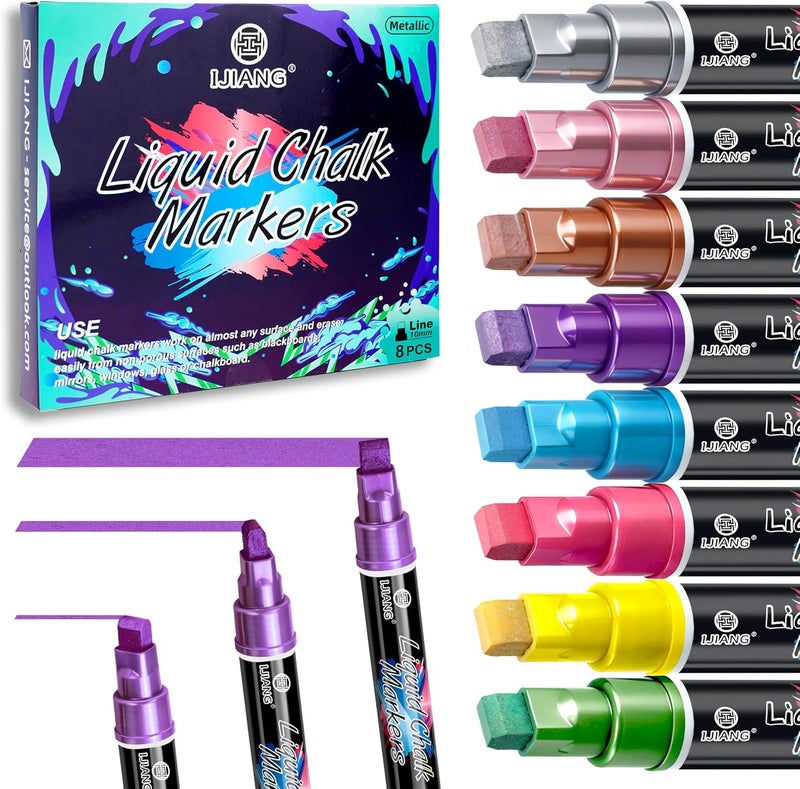 IJIANG Jumbo Chalk Markers Metallic For Cars Glass Washable, Liquid Chalk Marker Pen Dry & Wet-Erase 10mm 3 IN 1 Wide Tips, Chalk Pens for Windows, Auto, Bistro Blackboards, Restaurant Chalkboard, Whiteboard - Image 1