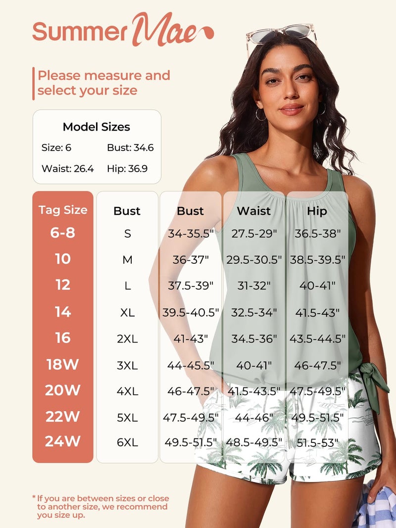 Summer Mae Blouson Womenâ€™s Tankini Swimsuits with Shorts Tummy Control Bathing Suits Side Pockets Coconut Tree on The Sea X-Large 2026 - Image 5