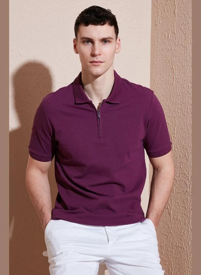 Buratti Buratti Cotton Regular Fit Half Zipper Polo Collar T Shirt Men's Polo Collar T-Shirt 5903008