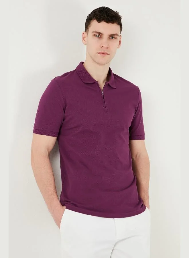 Buratti Cotton Regular Fit Half Zipper Polo Collar T Shirt Men's Polo Collar T-Shirt 5903008