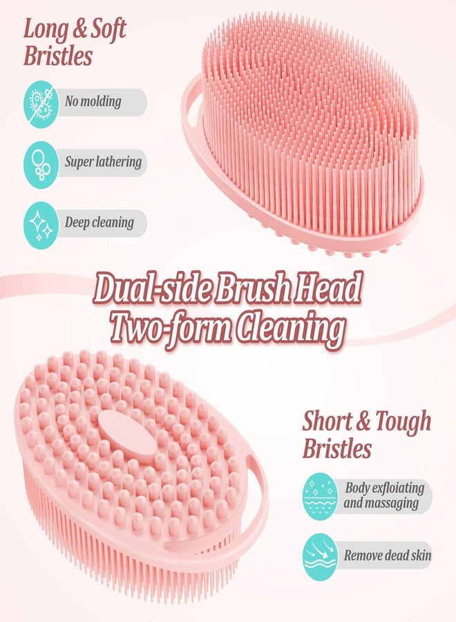 GEENOA Silicone Back & Body Scrubber Set 2PCS, 13.4'' Gentle Exfoliating Back Scrubber with Dual-Side Head and Non-Slip Handle, Hygienic Silicone Loofah with Soft Bristles and Massage Dots(Pink-2PC) - Image 4