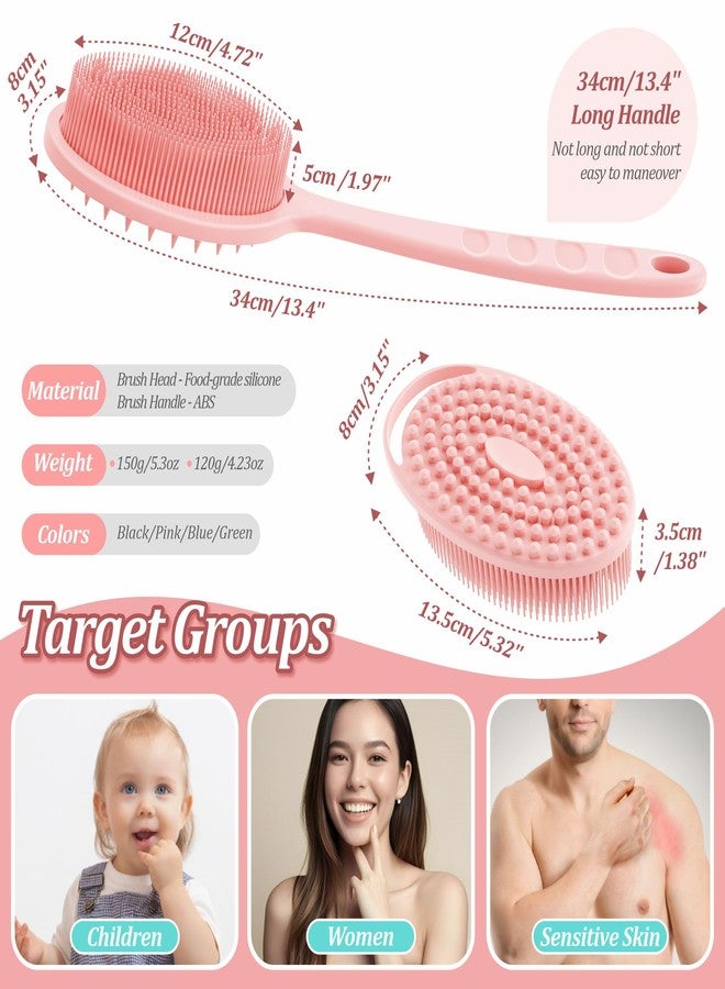 GEENOA Silicone Back & Body Scrubber Set 2PCS, 13.4'' Gentle Exfoliating Back Scrubber with Dual-Side Head and Non-Slip Handle, Hygienic Silicone Loofah with Soft Bristles and Massage Dots(Pink-2PC) - Image 2