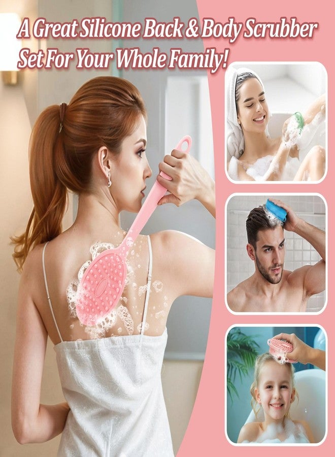 GEENOA Silicone Back & Body Scrubber Set 2PCS, 13.4'' Gentle Exfoliating Back Scrubber with Dual-Side Head and Non-Slip Handle, Hygienic Silicone Loofah with Soft Bristles and Massage Dots(Pink-2PC) - Image 5