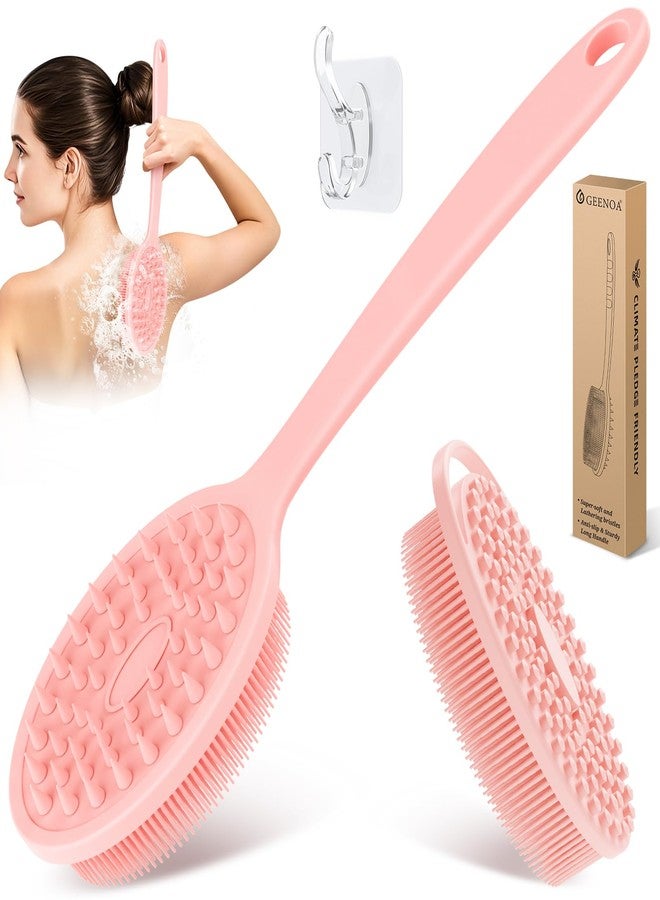 GEENOA Silicone Back & Body Scrubber Set 2PCS, 13.4'' Gentle Exfoliating Back Scrubber with Dual-Side Head and Non-Slip Handle, Hygienic Silicone Loofah with Soft Bristles and Massage Dots(Pink-2PC) - Image 1