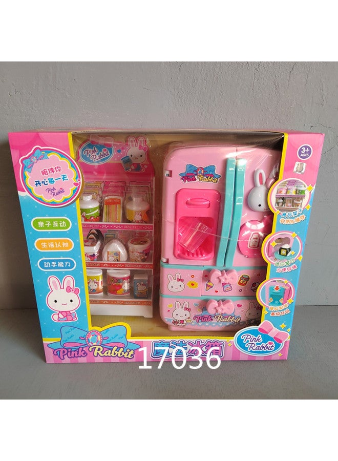A Word Pink Rabbit Simulation Scene Play Home Toy Party Cake Birthday Children Sound And Light Girls 4-6 Makeup-Color:17036 Refrigerator - Image 1
