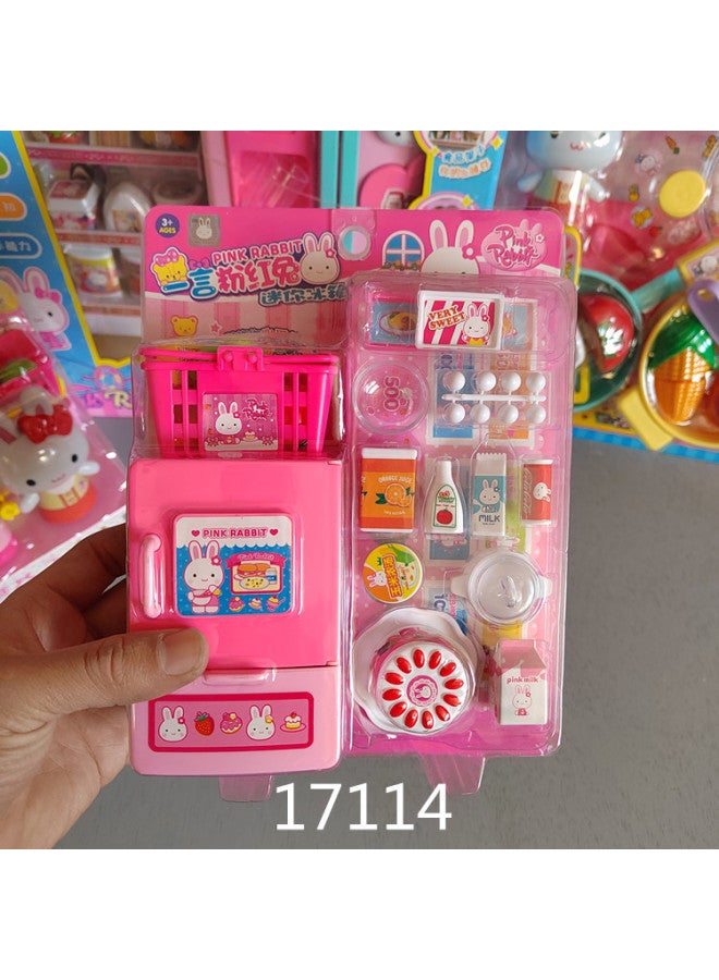 A Word Pink Rabbit Simulation Scene Play Home Toy Party Cake Birthday Children Sound And Light Girls 4-6 Makeup-Color:17036 Refrigerator - Image 4