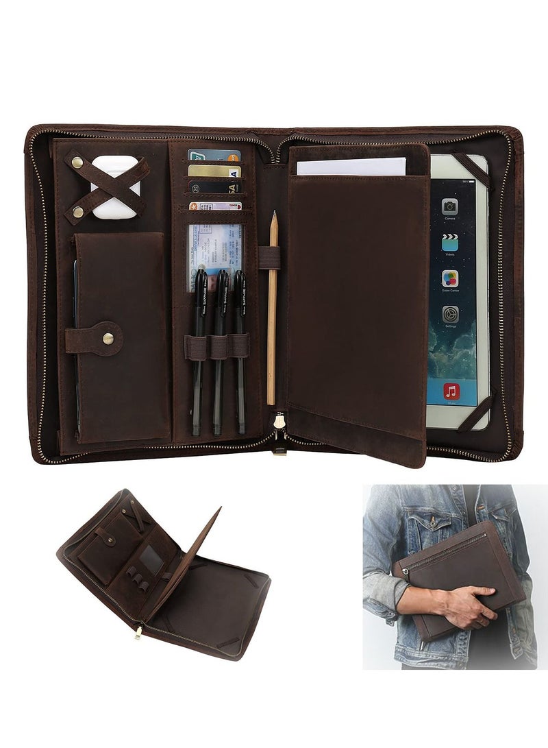 Y&D Leather Portfolio for iPad Pro 11 2021 3rd/2nd/1st Generation with Pencil Holder, Genuine Business Notepad Legal Pad Notebook Zipper, Tablet Padfolio Case - Image 1