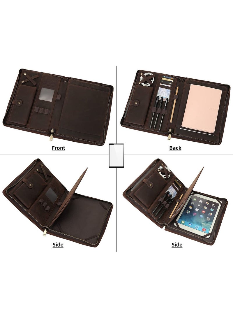 Y&D Leather Portfolio for iPad Pro 11 2021 3rd/2nd/1st Generation with Pencil Holder, Genuine Business Notepad Legal Pad Notebook Zipper, Tablet Padfolio Case - Image 2