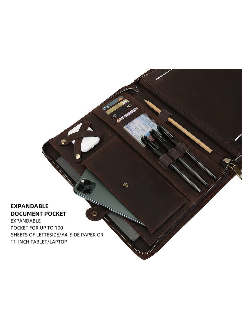 Y&D Leather Portfolio for iPad Pro 11 2021 3rd/2nd/1st Generation with Pencil Holder, Genuine Business Notepad Legal Pad Notebook Zipper, Tablet Padfolio Case - Image 4