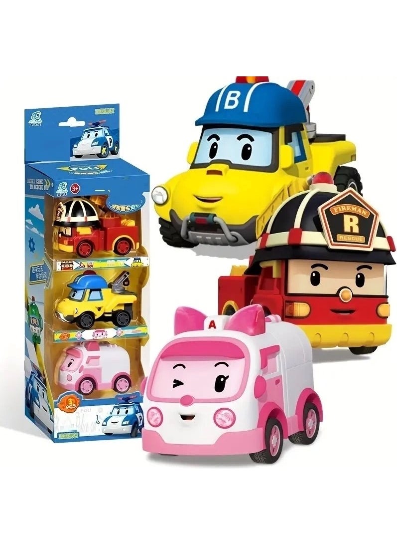 Robocar Poli Rubbing It Goes 3 Piece Set Roy - Bucky - Amber Equivalent  - Image 1